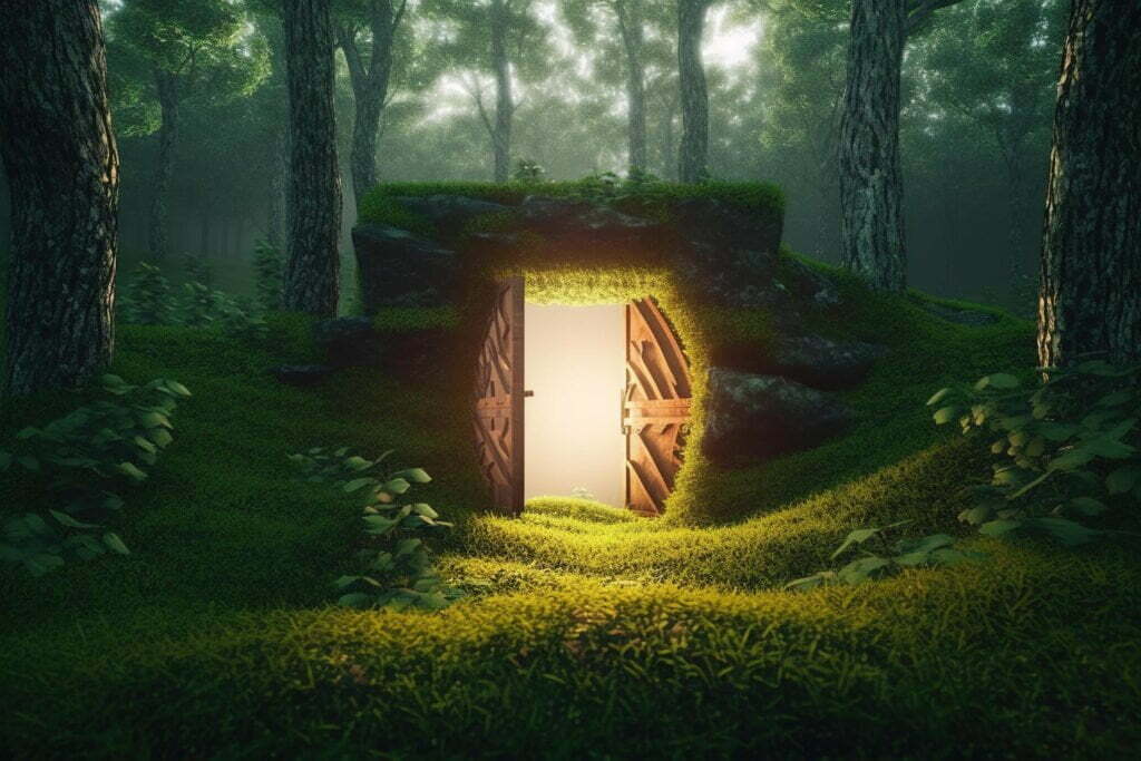 door-forest-with-light-shining-through-it