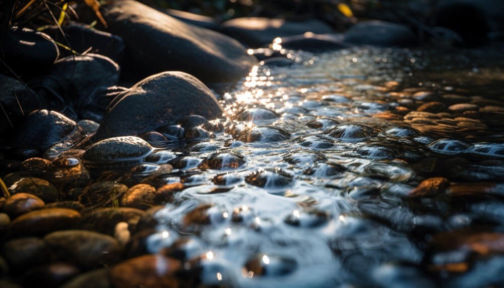 freshness-flowing-water-splashes-against-smooth-pebbles-generated-by-ai