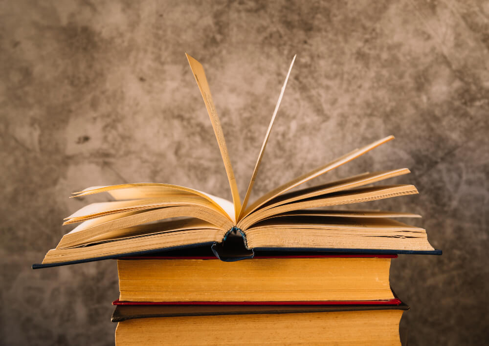 front-view-open-book-top-pile-book