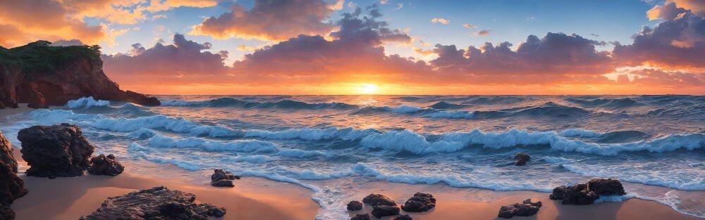 panorama-sunset-ocean-with-waves