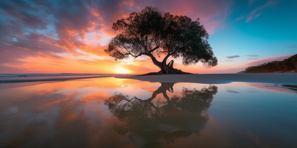 tree-beach-with-sun-setting