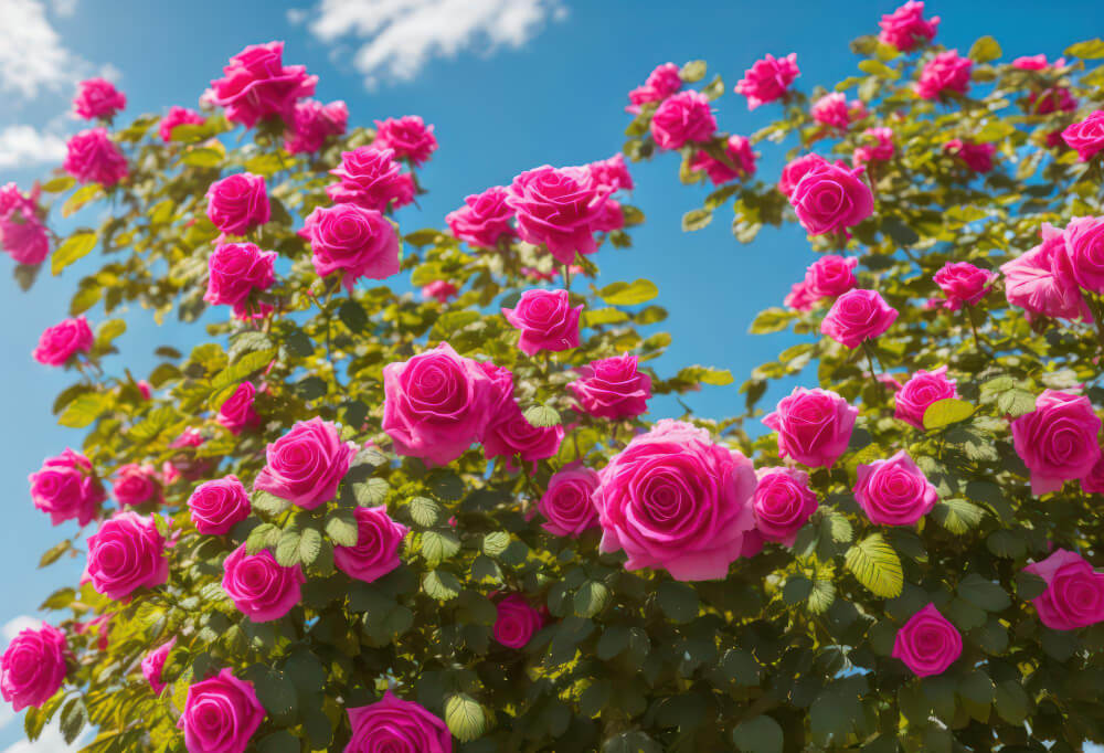 bunch-pink-roses-front-blue-sky
