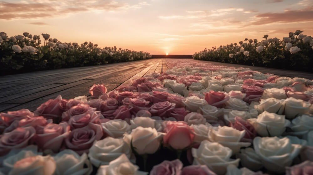 flower-bed-with-sunset-background