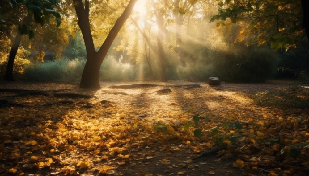 golden-leaves-adorn-tranquil-forest-autumn-generated-by-ai