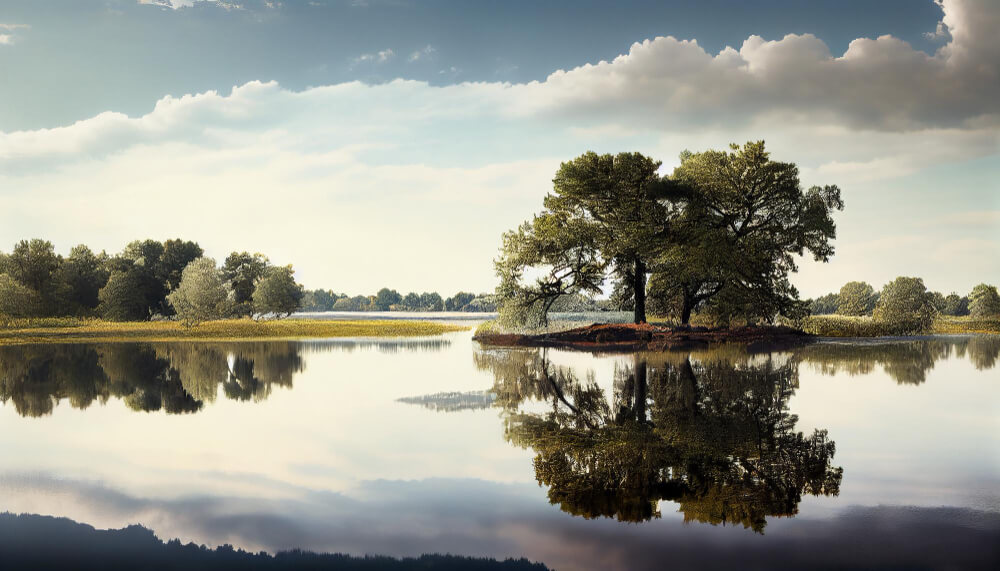 lake-with-trees-cloudy-sky