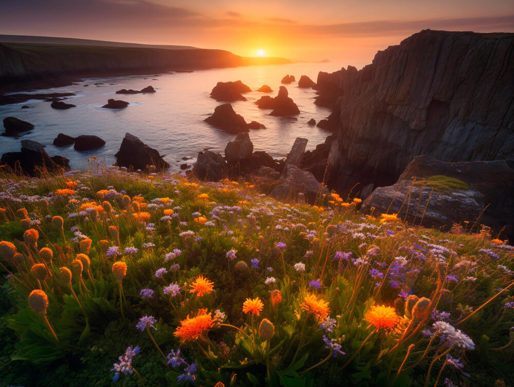 sunset-field-wild-flowers