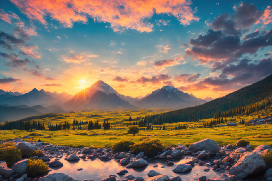 sunset-mountain-stream-with-mountains-background