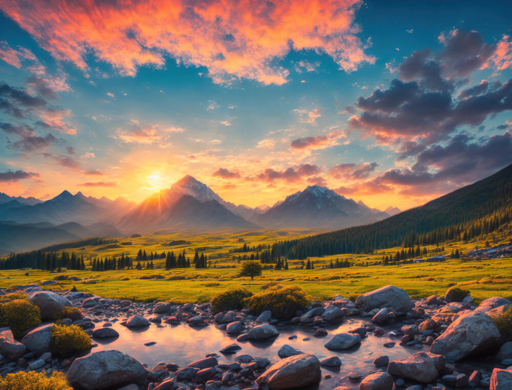 sunset-mountain-stream-with-mountains-background